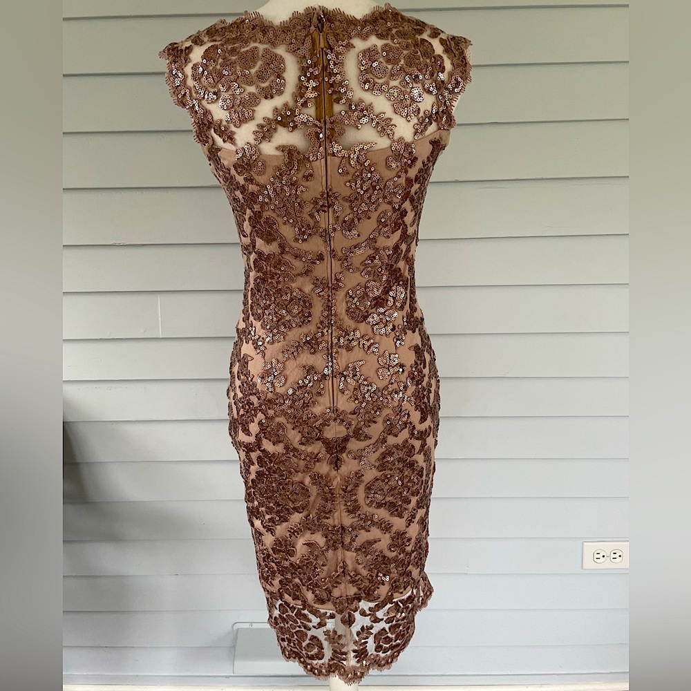 Size 4, Tadashi Shoji, Sequin Embroidered Mauve Hued Dress - Picture 2 of 5